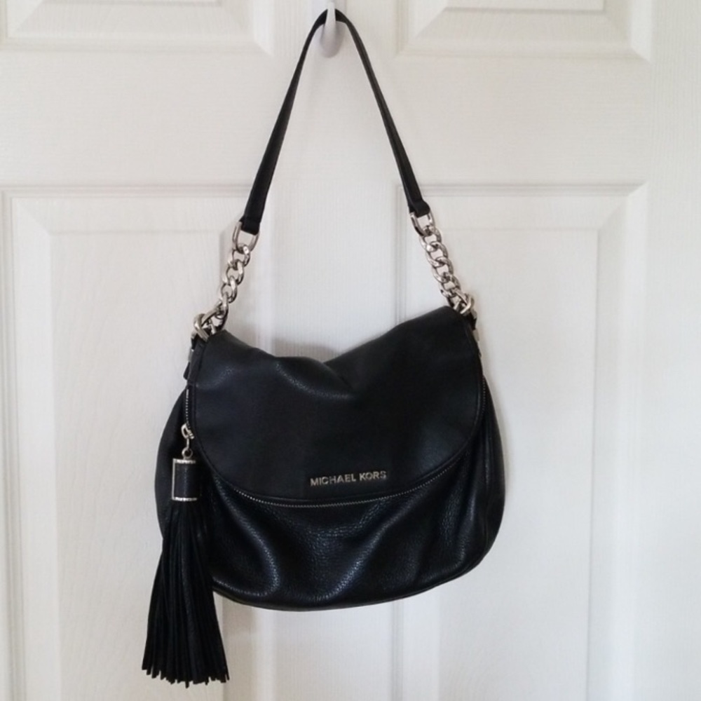 Michael Kors Black and Silver Crossbody Bag with Chain Detail